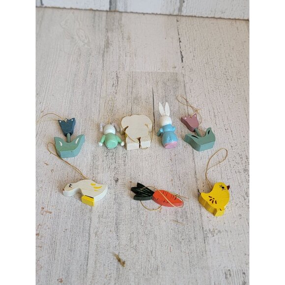 Vintage mini flower carrot chick ornament rabbit Easter Bunny wooden ornament xm - Picture 6 of 7